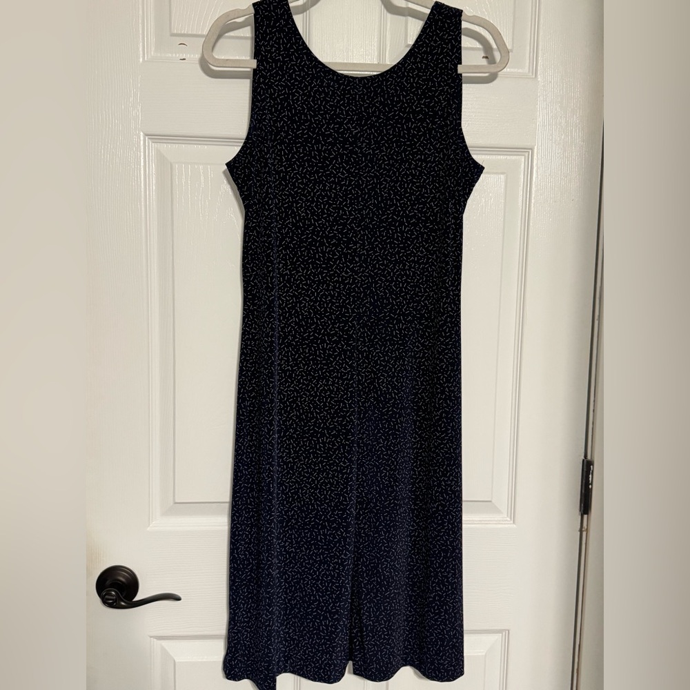 Ronni Nicole Navy Sleeveless Maxi Dress with Subtle White Micro Print